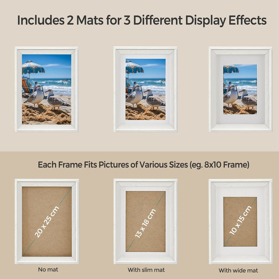 Picture Frames Set – MDF and Glass – Various Sizes – Includes 16 Mats and 12 Non-Trace Nails