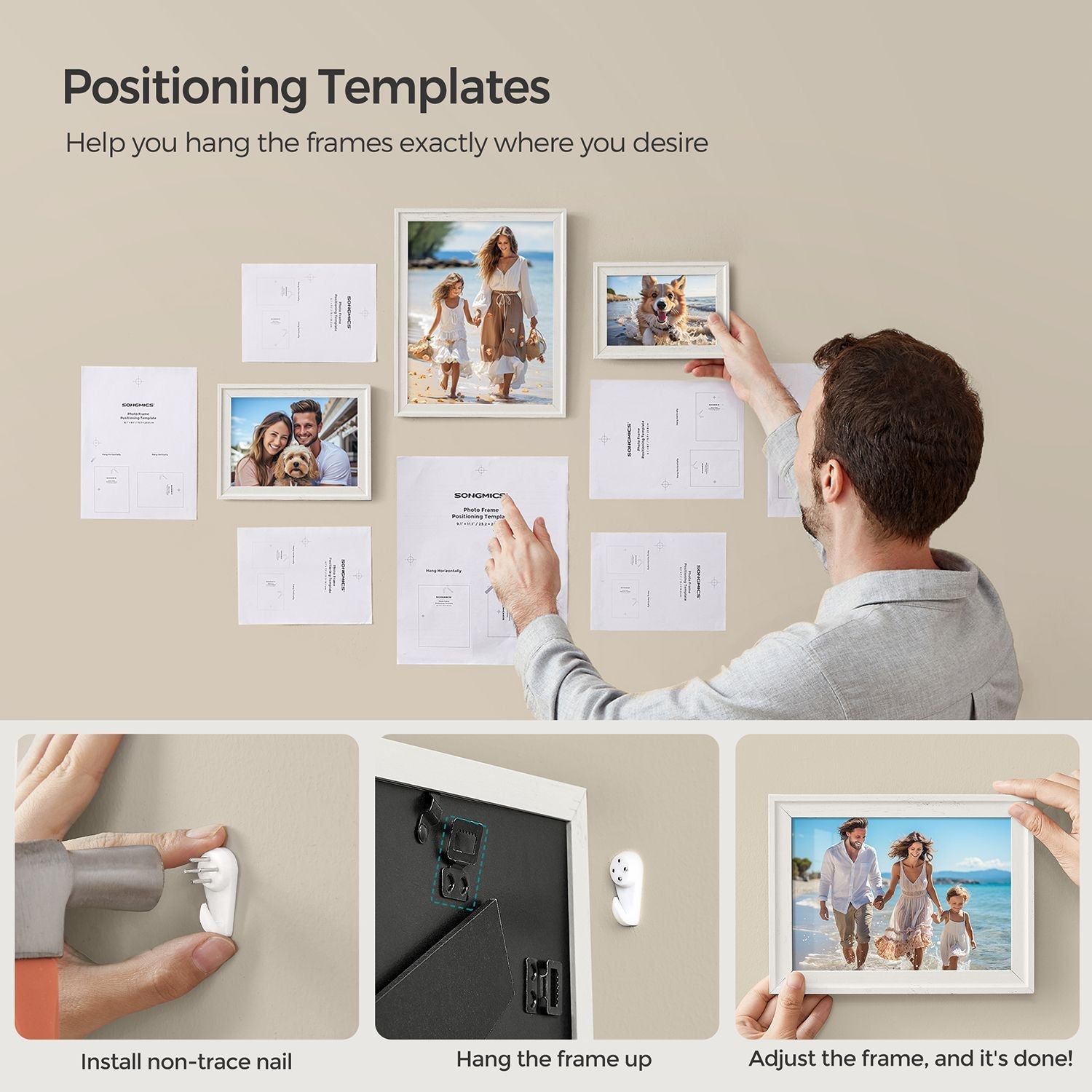 Picture Frames Set – MDF and Glass – Various Sizes – Includes 16 Mats and 12 Non-Trace Nails