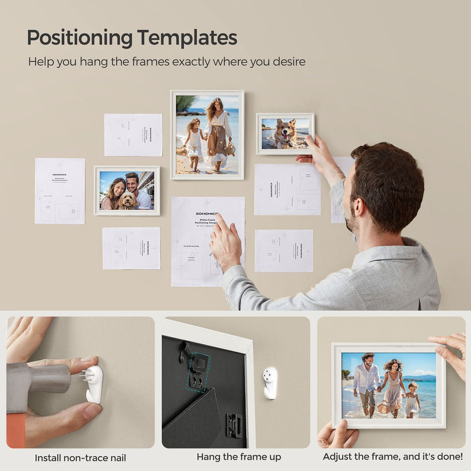 Picture Frames Set – MDF and Glass – Various Sizes – Includes 16 Mats and 12 Non-Trace Nails
