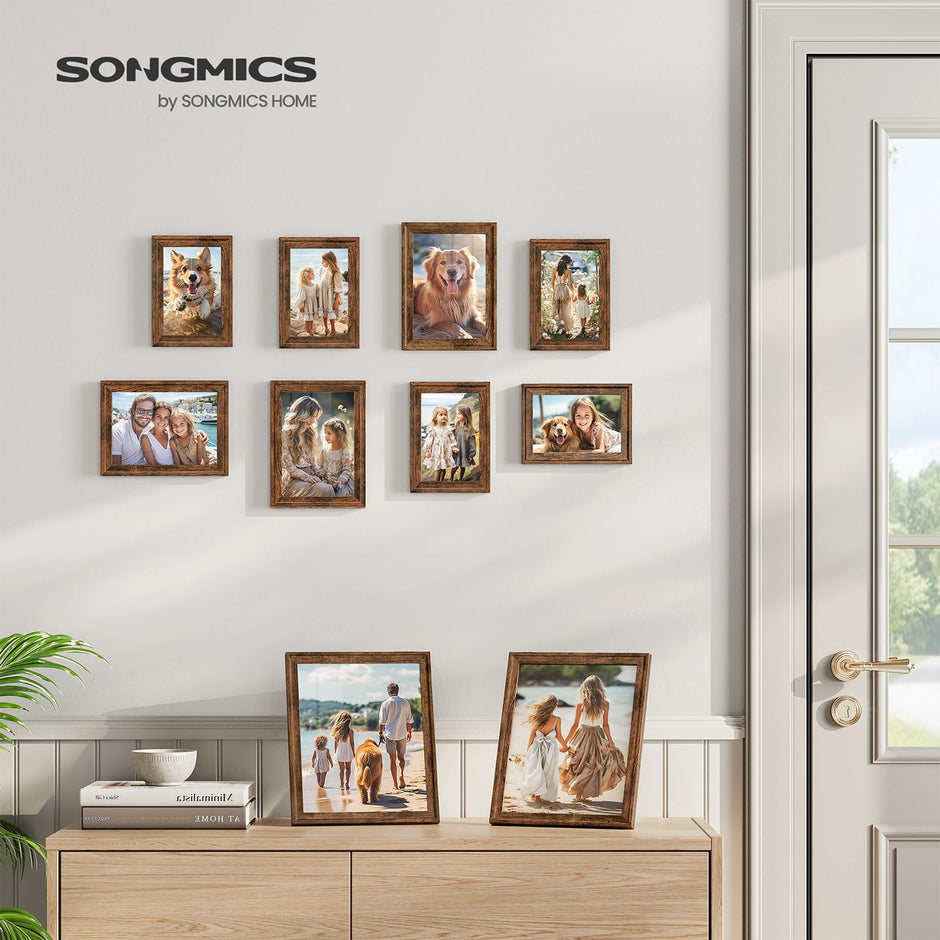 Picture Frames Set – MDF and Glass – Various Sizes – Includes 16 Mats and 12 Non-Trace Nails