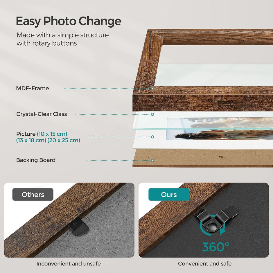 Picture Frames Set – MDF and Glass – Various Sizes – Includes 16 Mats and 12 Non-Trace Nails