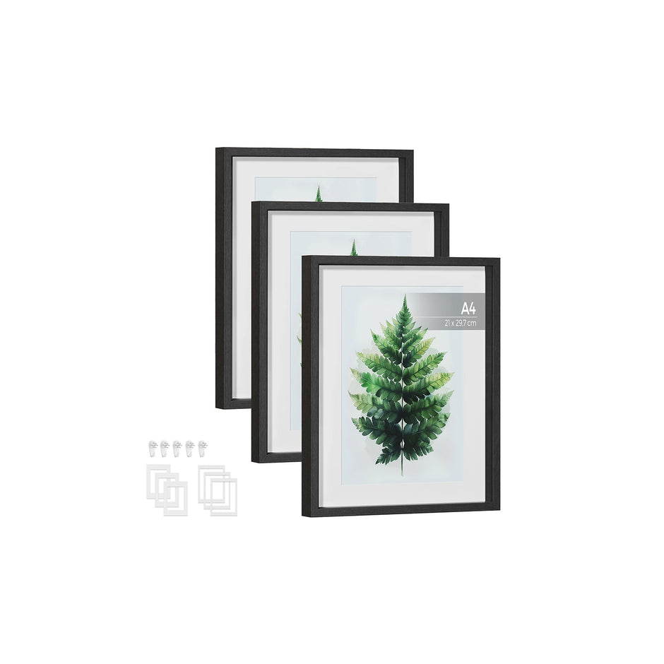 Set of 3 Gallery Photo Frames – MDF and Glass – Ash Black – For Wall or Table Display