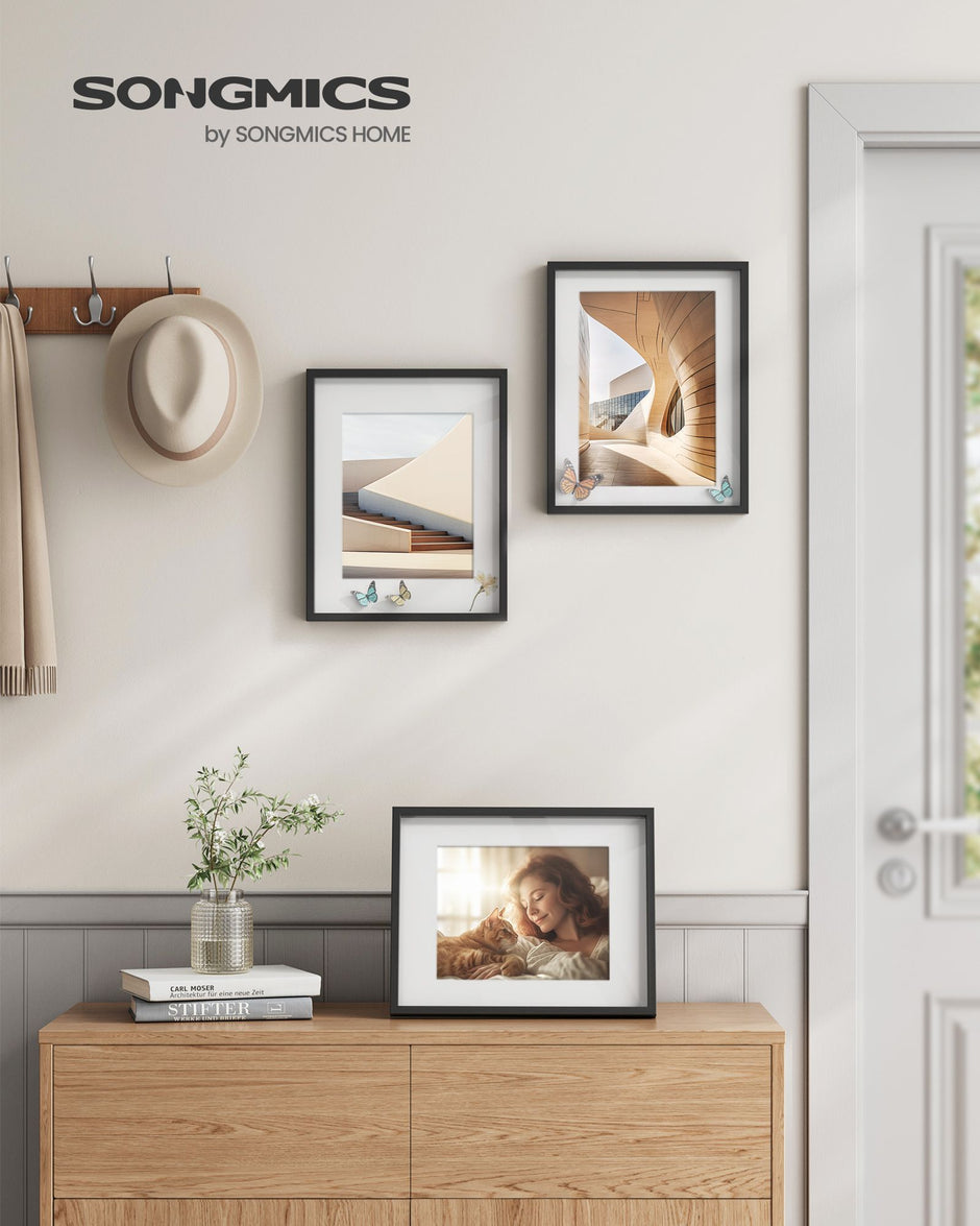 Set of 3 Gallery Photo Frames – MDF and Glass – Ash Black – For Wall or Table Display
