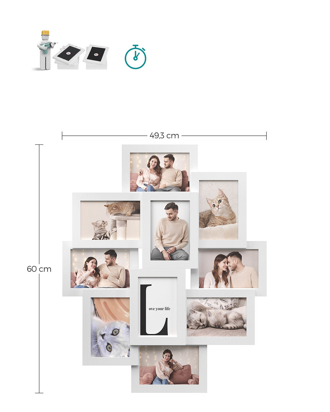 Photo Frame Collage – MDF – White – Wall-Mounted for 10 Photos (4