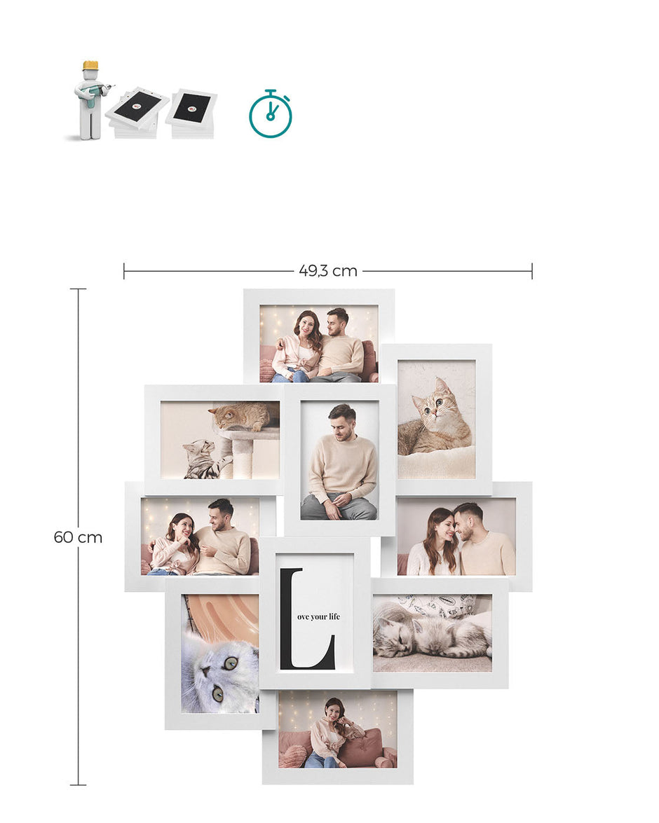 Photo Frame Collage – MDF – White – Wall-Mounted for 10 Photos (4