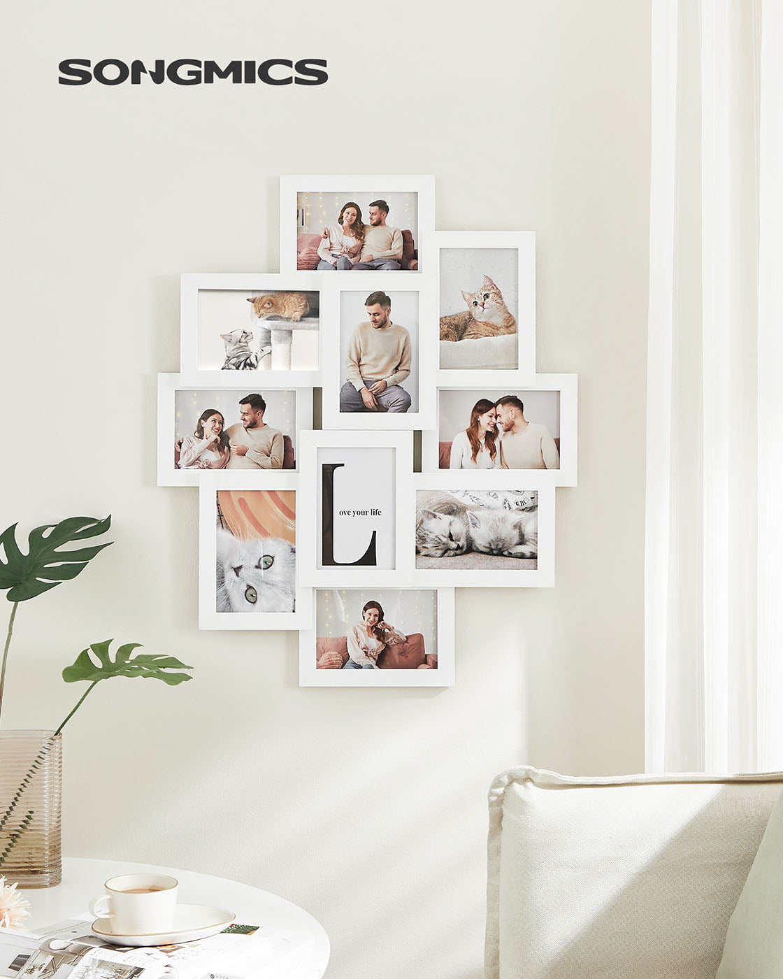 Photo Frame Collage – MDF – White – Wall-Mounted for 10 Photos (4