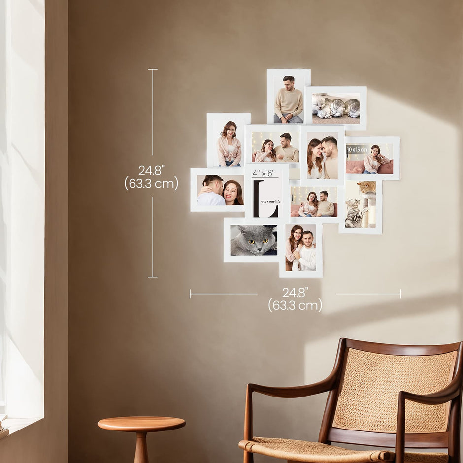 Collage Photo Frame – Glass – Cloud White – 12 Openings for 4x6 Photos