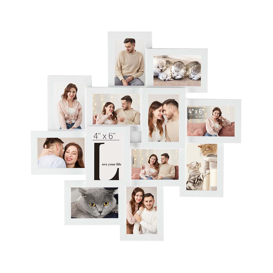 Picture Collage Frame – White Wood Grain – 12 Photos – Wall Mounted, Assembly Required