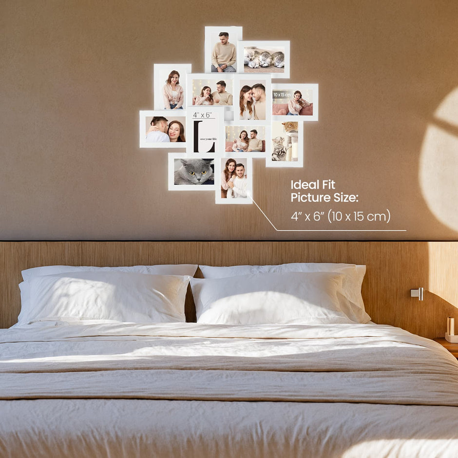 Collage Photo Frame – Glass – Cloud White – 12 Openings for 4x6 Photos