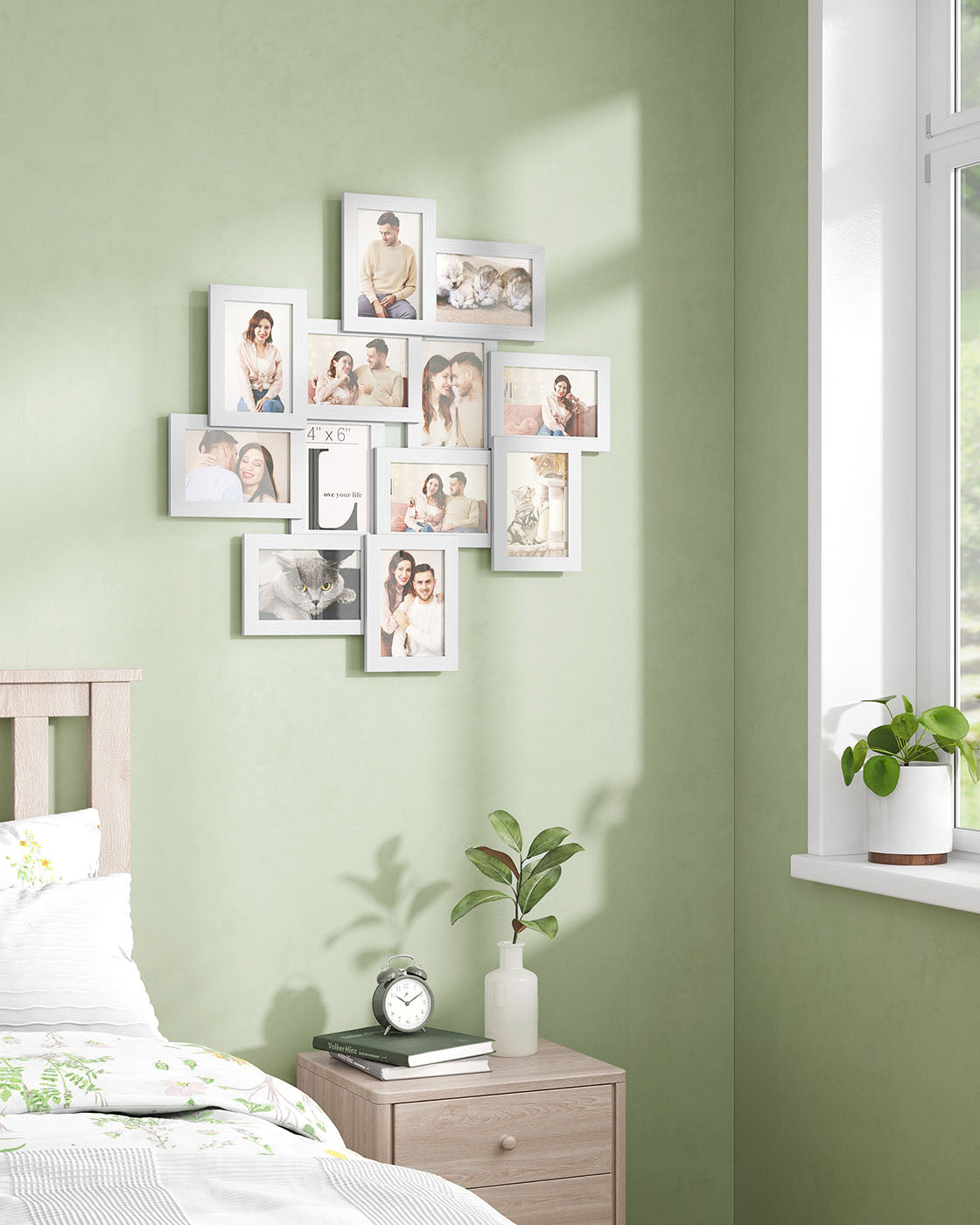Picture Collage Frame – White Wood Grain – 12 Photos – Wall Mounted, Assembly Required