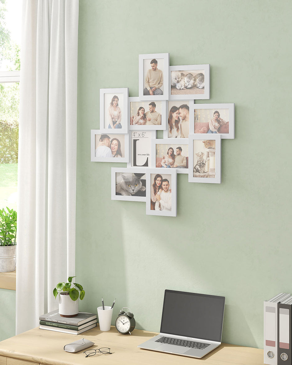 Collage Photo Frame – Glass – Cloud White – 12 Openings for 4x6 Photos