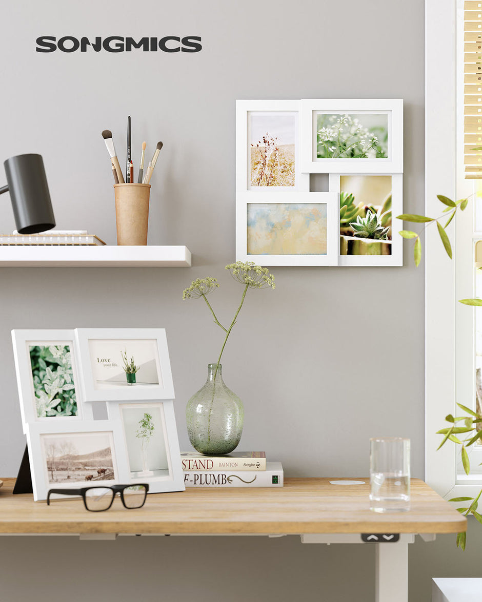 Picture Frame Set – Wood Grain – Black – Wall Mounted Collage for 4 Photos (4