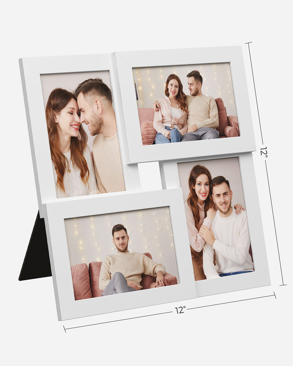 Picture Frame Set – Wood Grain – Black – Wall Mounted Collage for 4 Photos (4