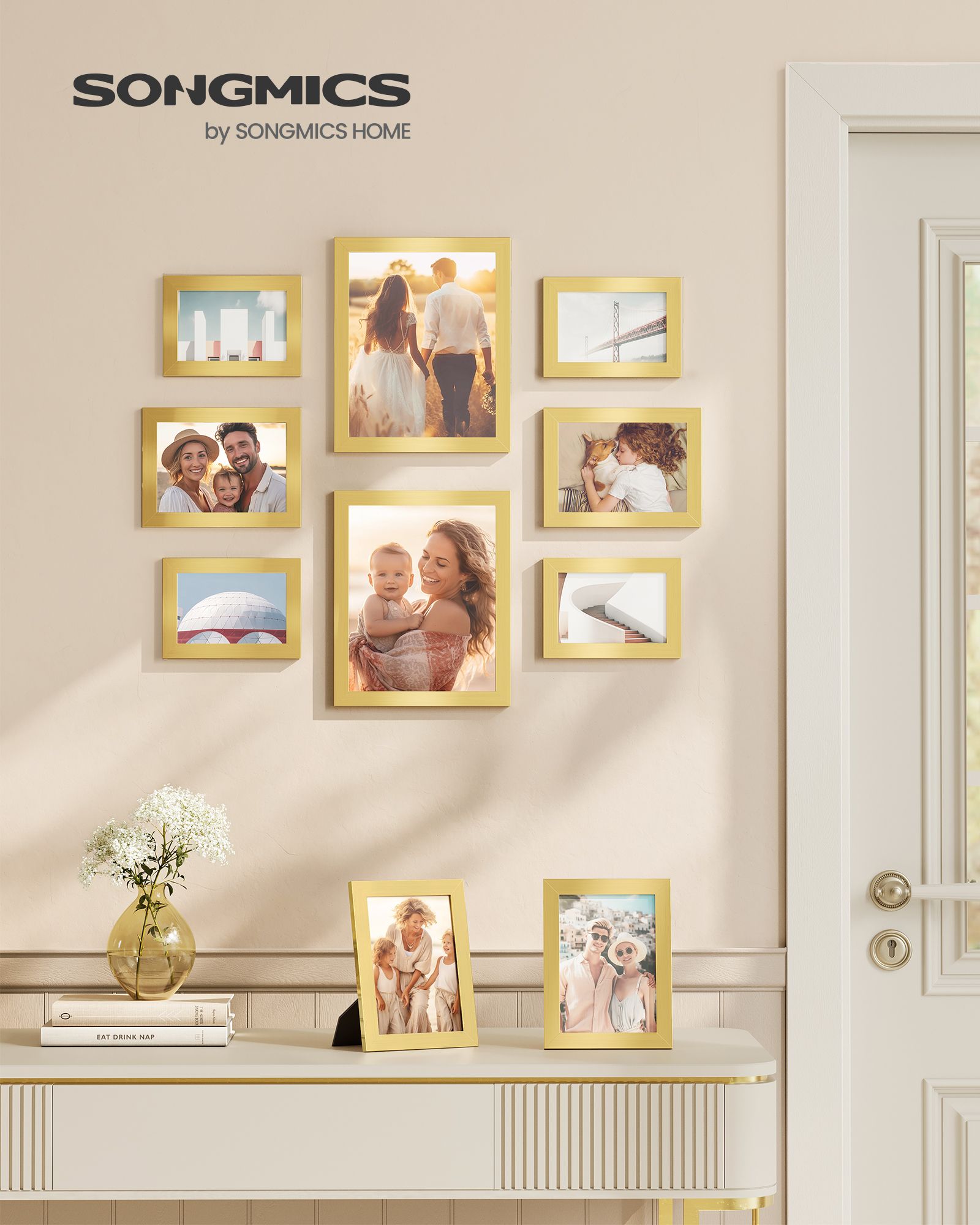 Set of 10 Picture Frames – Pale Gold – Assorted Sizes – Elegant Design