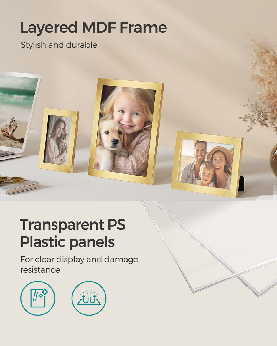 Set of 10 Picture Frames – Pale Gold – Assorted Sizes – Elegant Design