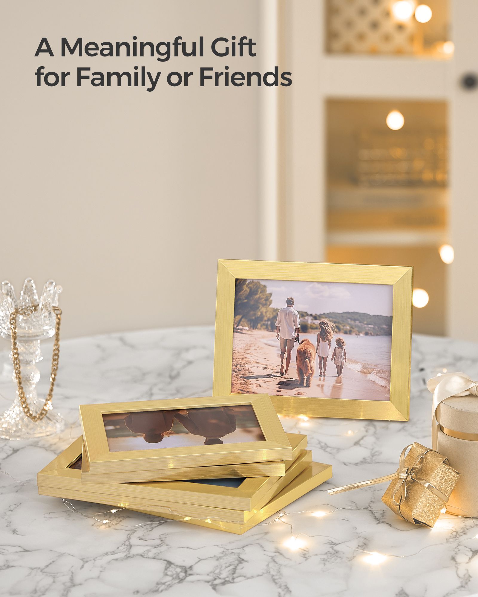 Set of 10 Picture Frames – Pale Gold – Assorted Sizes – Elegant Design