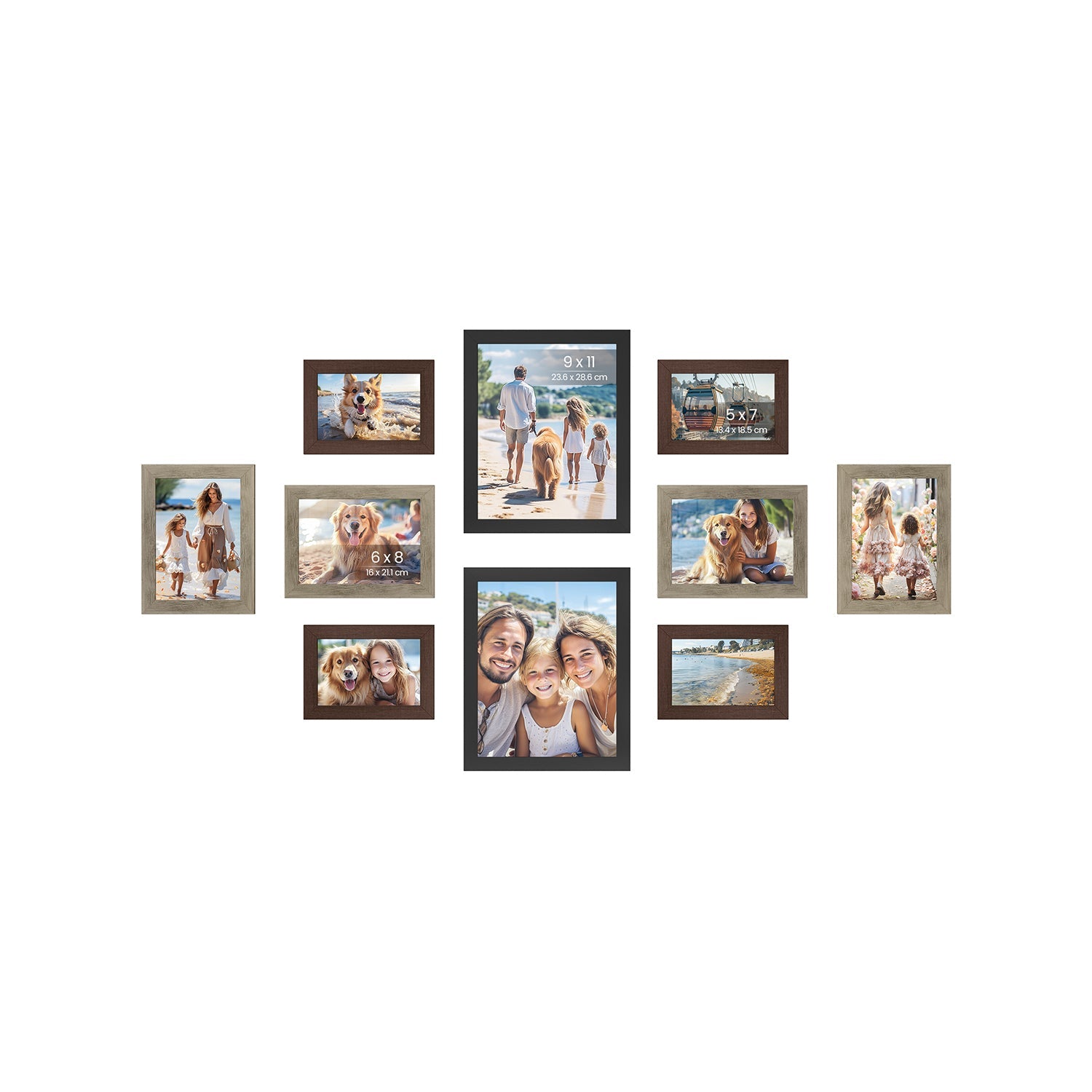 Picture Frame Set – RPF310H – Maroon Brown Heather Greige Ash Black – Set of 10 Various Sizes