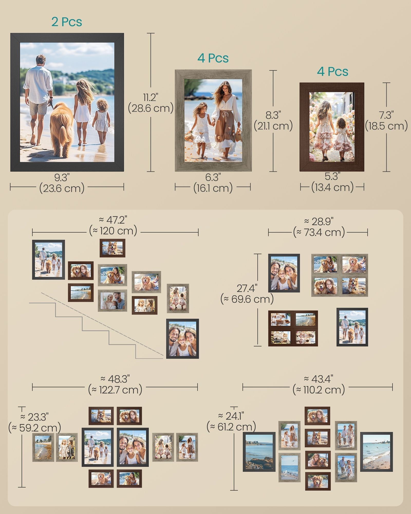 Picture Frame Set – RPF310H – Maroon Brown Heather Greige Ash Black – Set of 10 Various Sizes