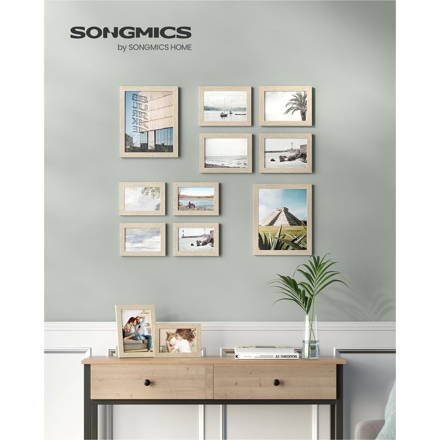 Set of 10 Photo Frames – Plastic – Black – Assorted Sizes