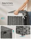 Laundry Basket – Synthetic Rattan – Grey – Foldable with Lid and Removable Liners