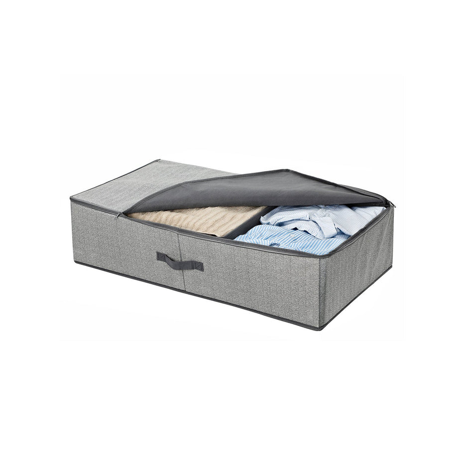 Foldable Underbed Storage Bag – Fabric – Grey – Adjustable Divider for Clothes and Bedding