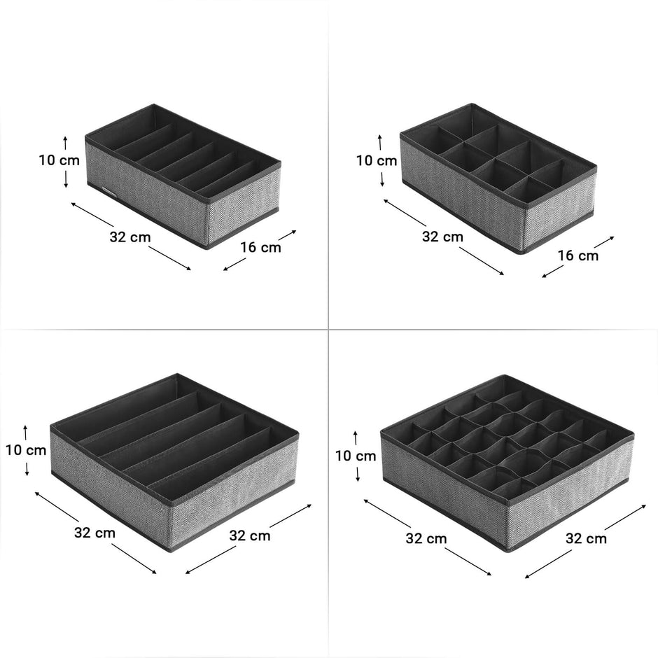 Set of 4 Fabric Drawer Organisers – Non-Woven Fabric – Grey – Foldable and Space-Saving Design