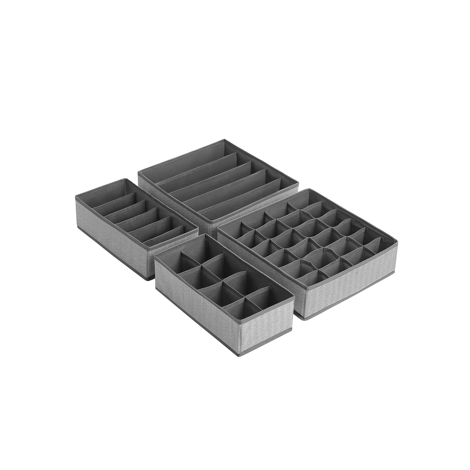 Set of 4 Foldable Drawer Organizers – Non-Woven Fabric – Grey – Space Saving Design for Underwear, Socks, and Ties