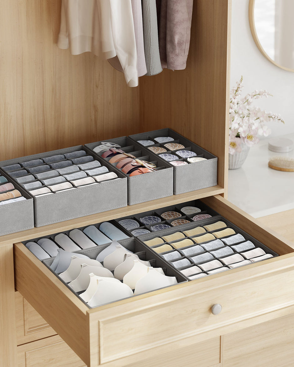 Foldable Underwear Organizer – Fabric – Dove Grey – Set of 8 with Drawer Dividers