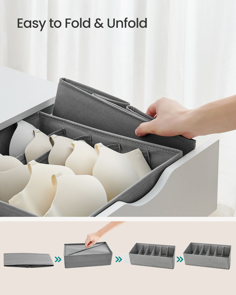 Foldable Underwear Organizer – Fabric – Dove Grey – Set of 8 with Drawer Dividers