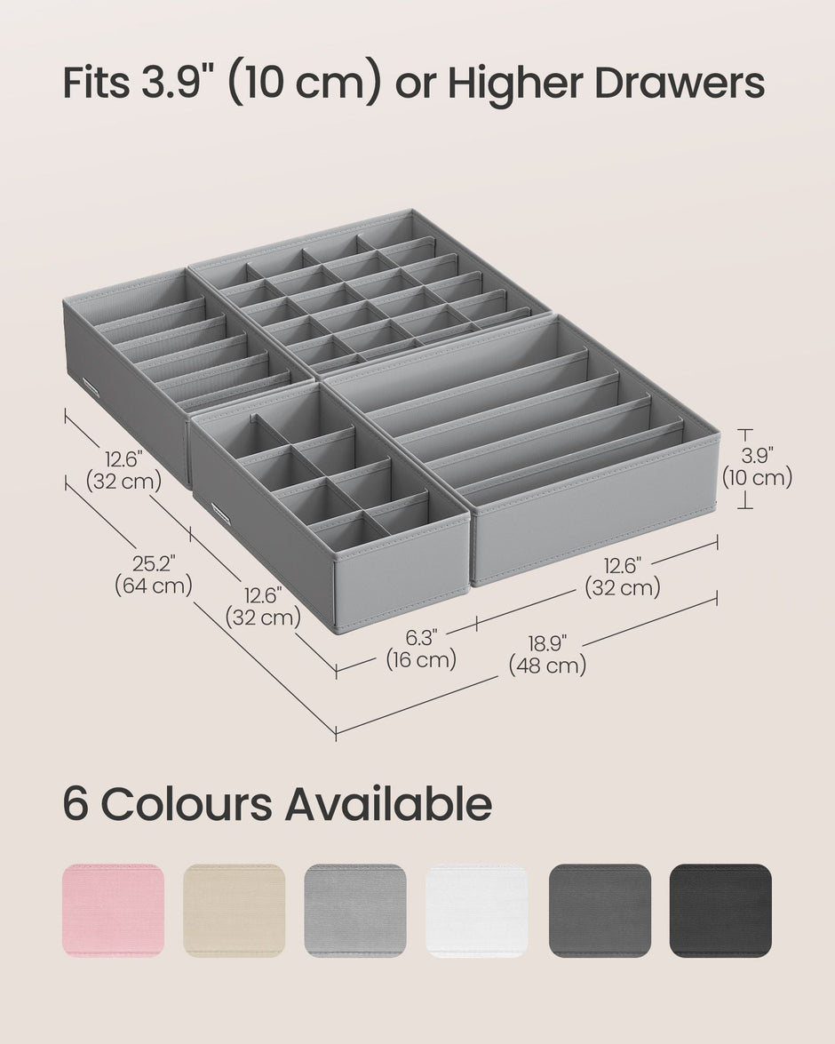 Foldable Underwear Organizer – Fabric – Dove Grey – Set of 8 with Drawer Dividers