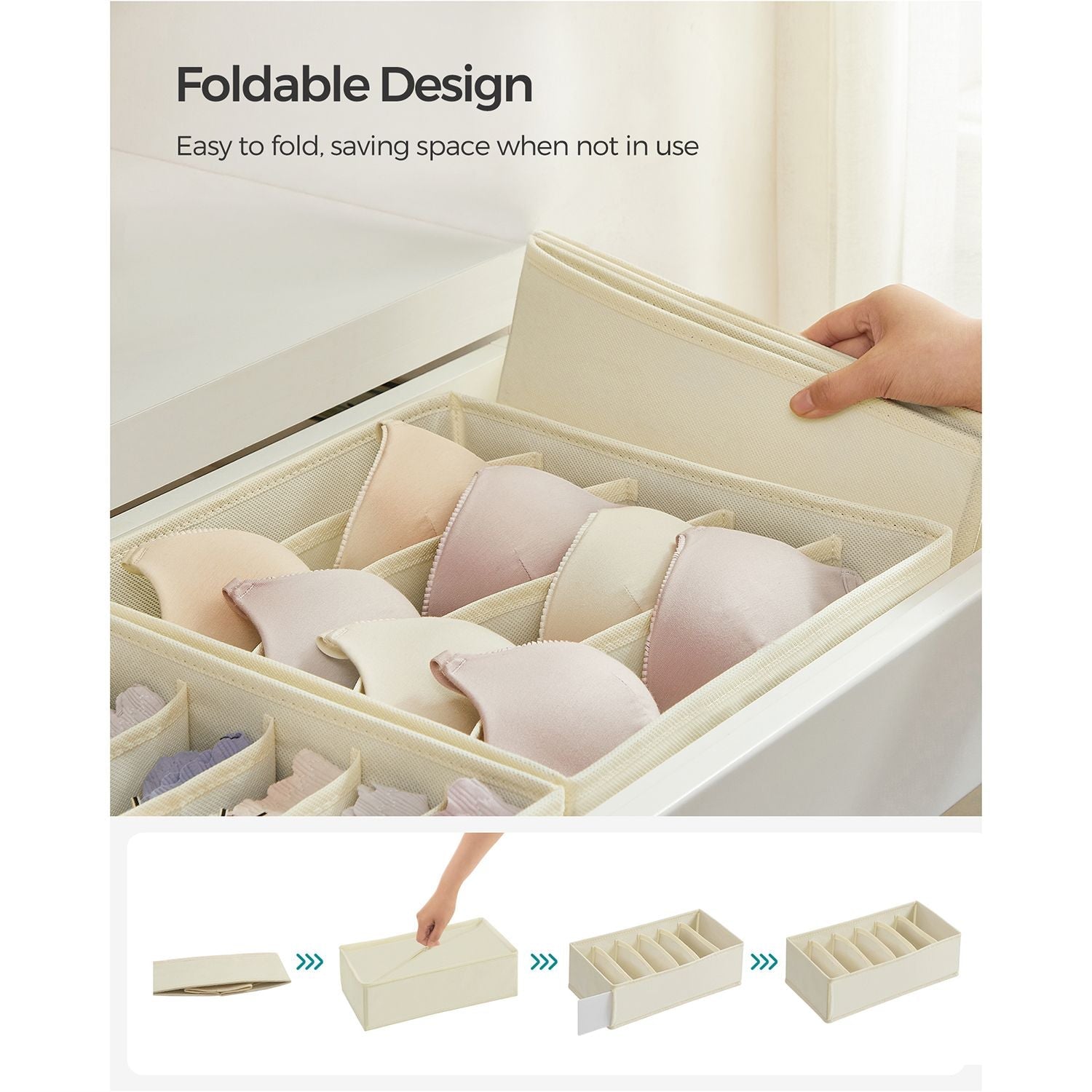 Set of 8 Fabric Underwear Drawer Organisers – Grey – Foldable Design
