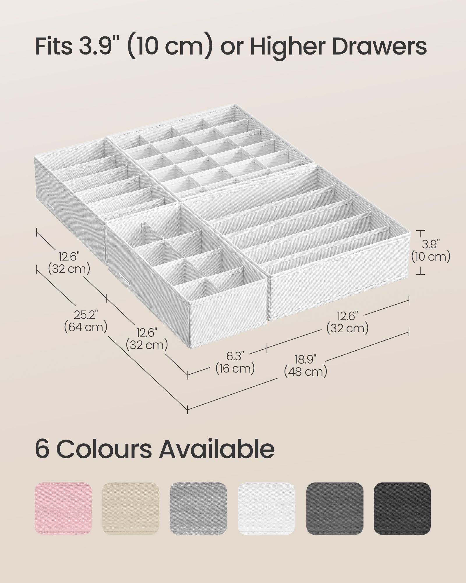Set of 8 Foldable Fabric Drawer Organisers – Grey – Ideal for Underwear, Bras, Socks, Ties, and Scarves