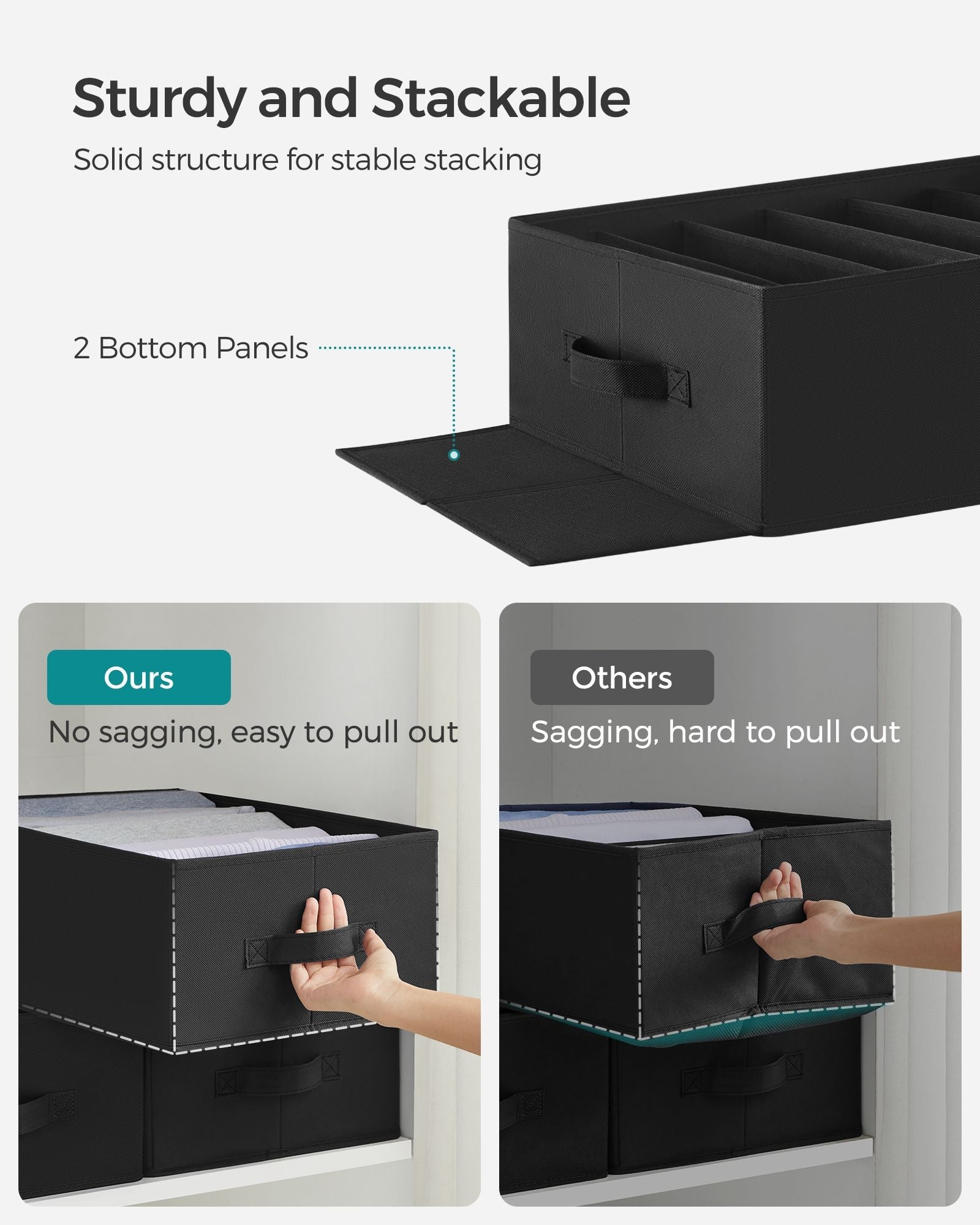 Drawer Organisers – Fabric – Classic Black – Set of 2 with 6 Compartments