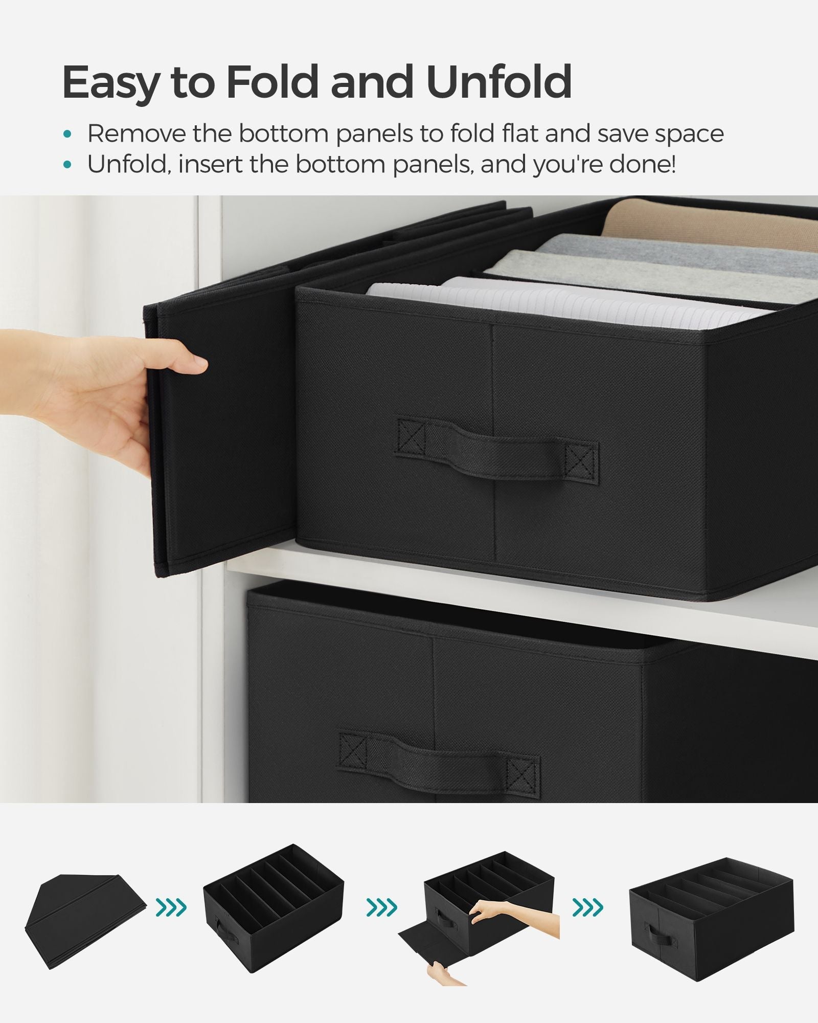 Drawer Organisers – Fabric – Classic Black – Set of 2 with 6 Compartments