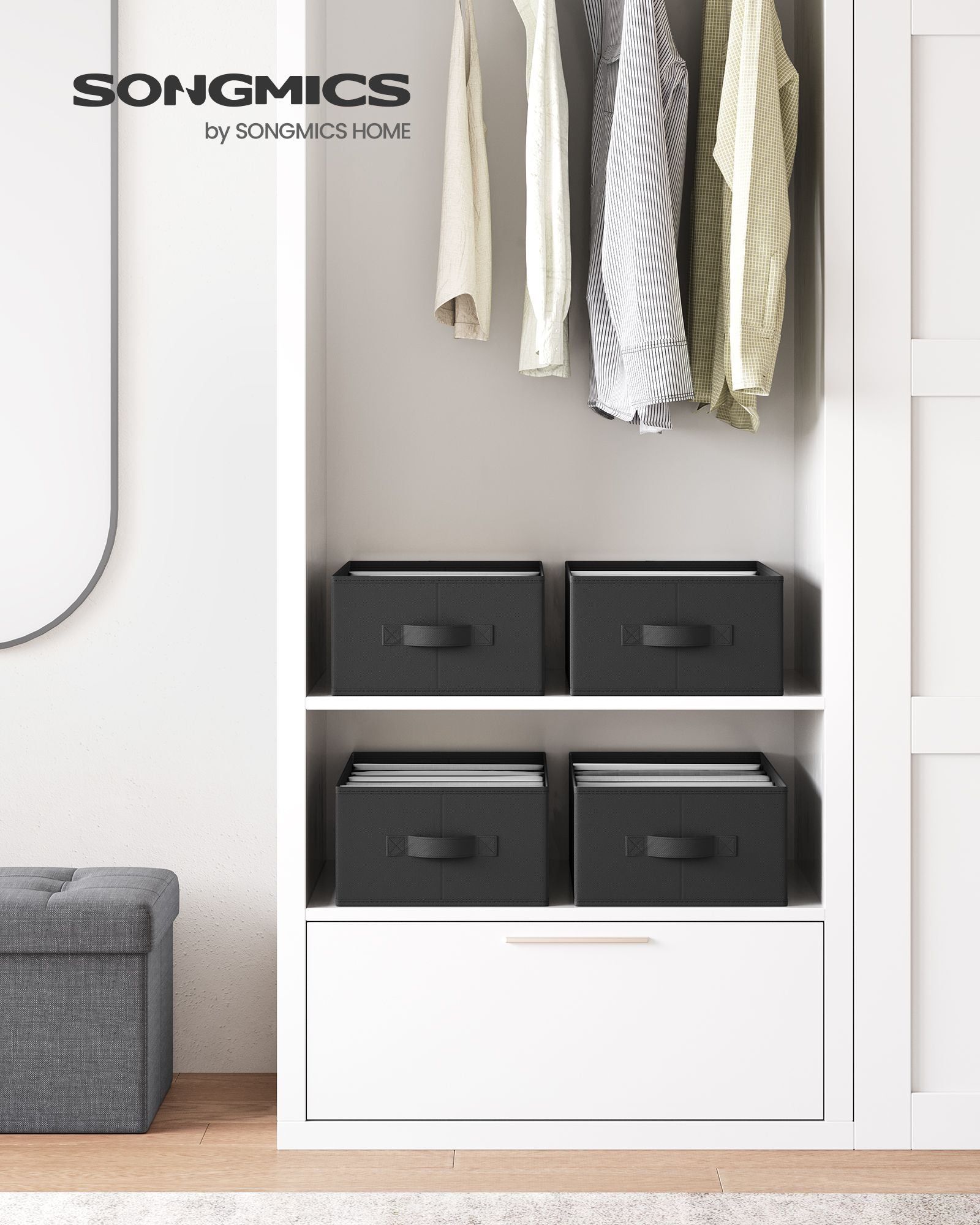 Drawer Organiser Set – Fabric – Classic Black – Set of 4, 6-Compartment Design