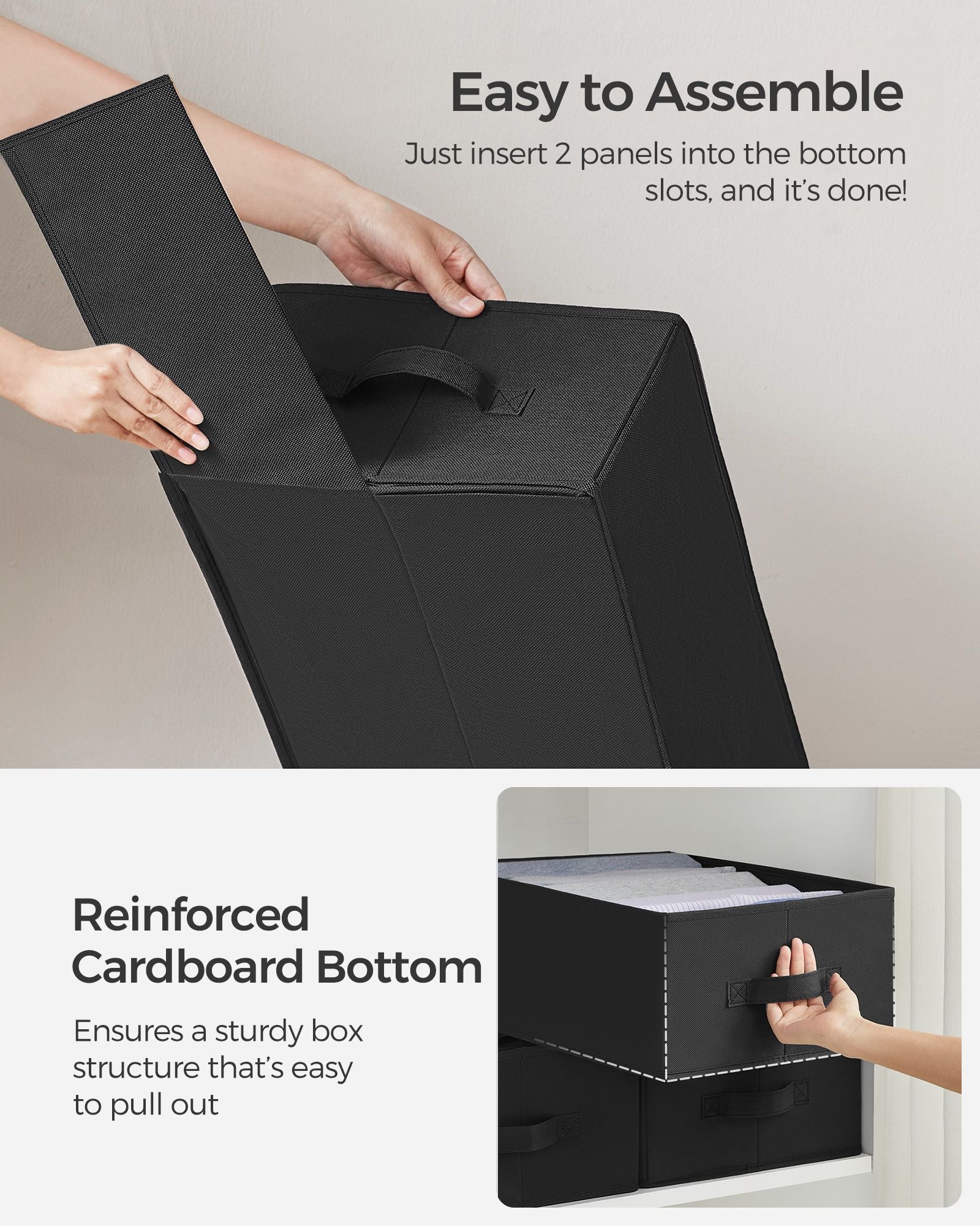 Drawer Organiser Set – Fabric – Classic Black – Set of 4, 6-Compartment Design