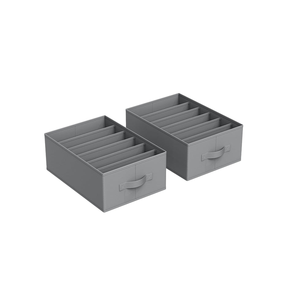 Drawer Organisers – Fabric – Dove Grey – Set of 2 with 6 Compartments