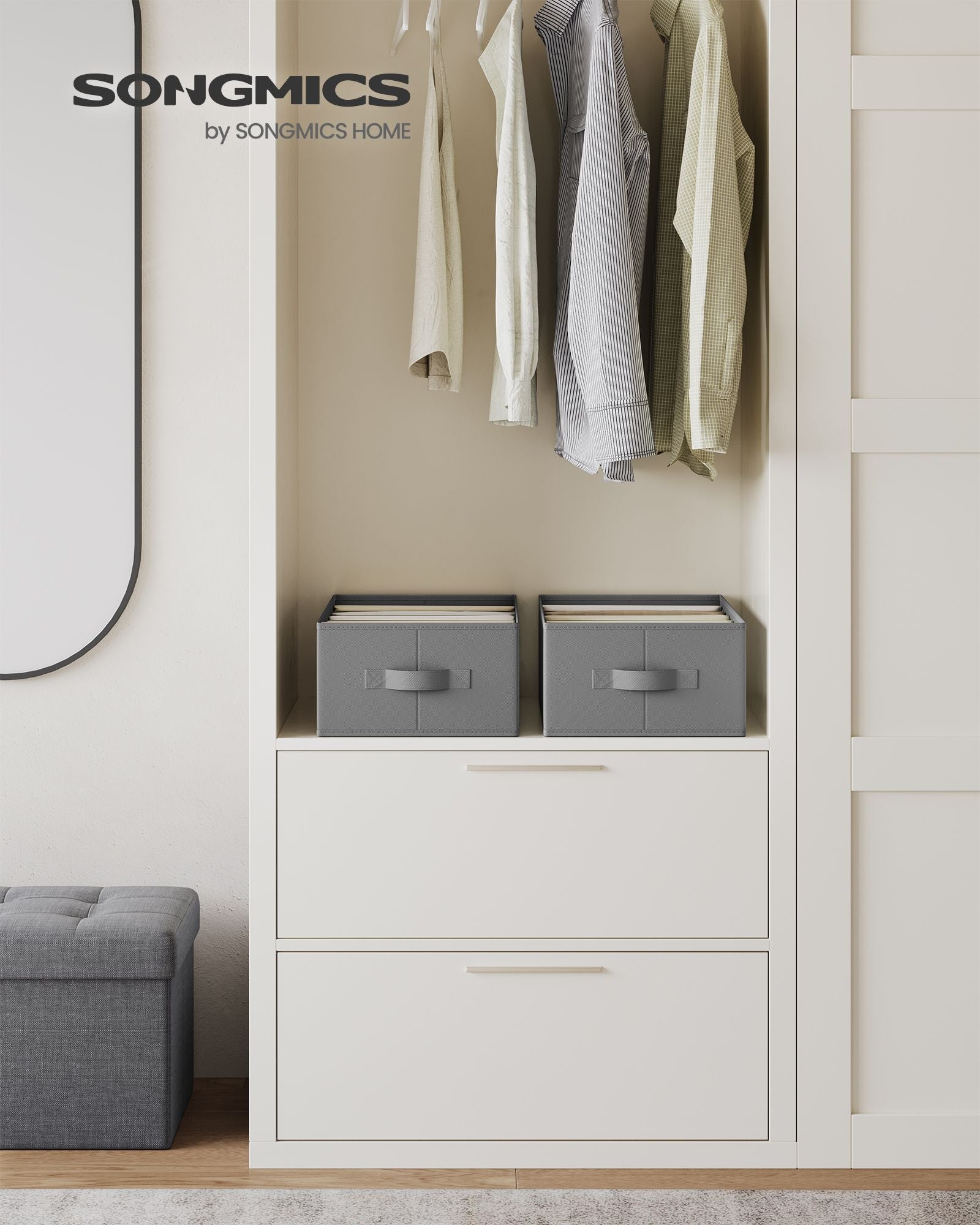Drawer Organisers – Fabric – Dove Grey – Set of 2 with 6 Compartments