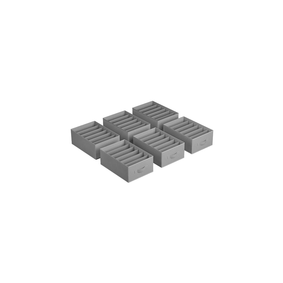 Set of 2 Drawer Organisers – Fabric – Dove Grey – 6 Compartments