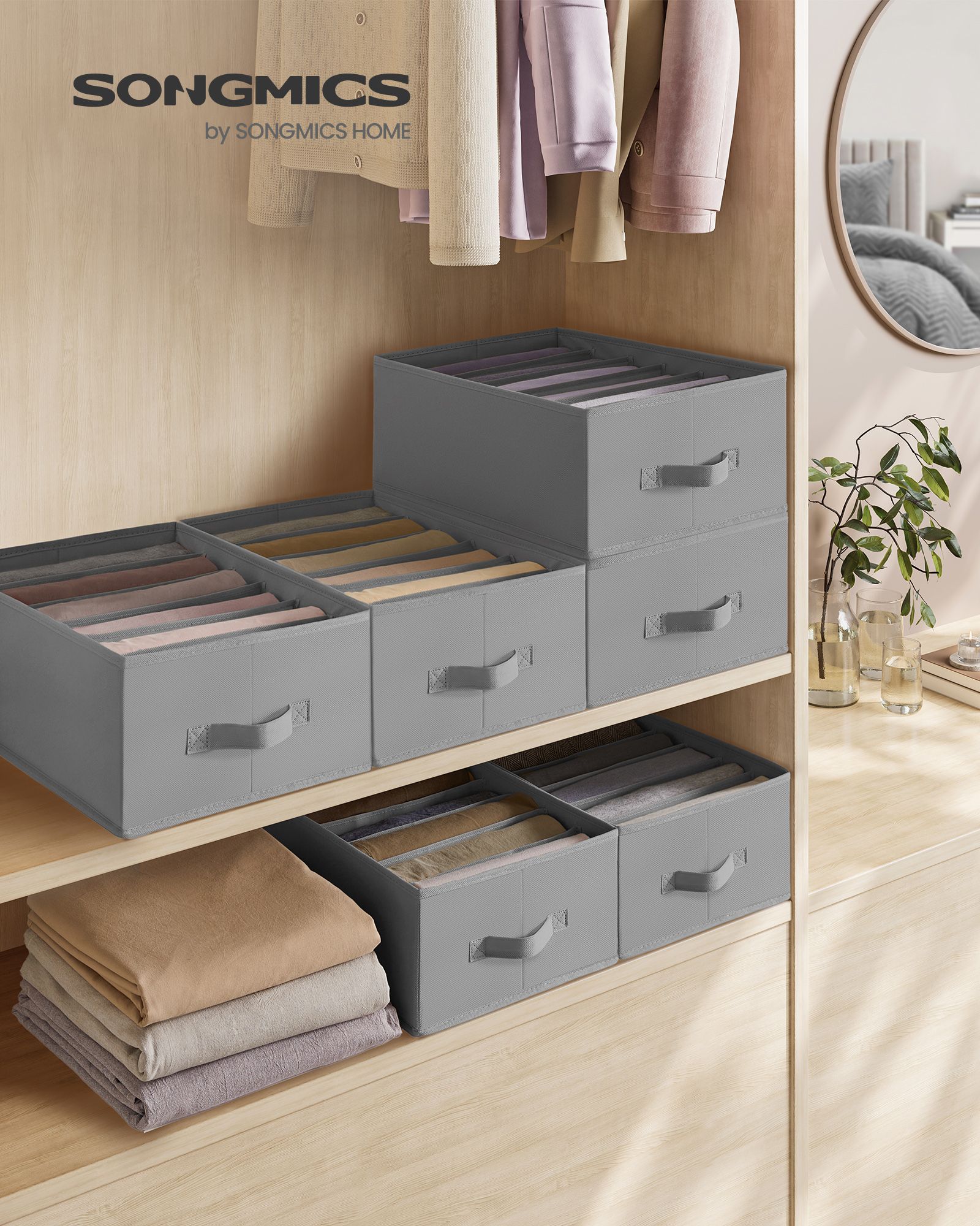 Set of 2 Drawer Organisers – Fabric – Dove Grey – 6 Compartments
