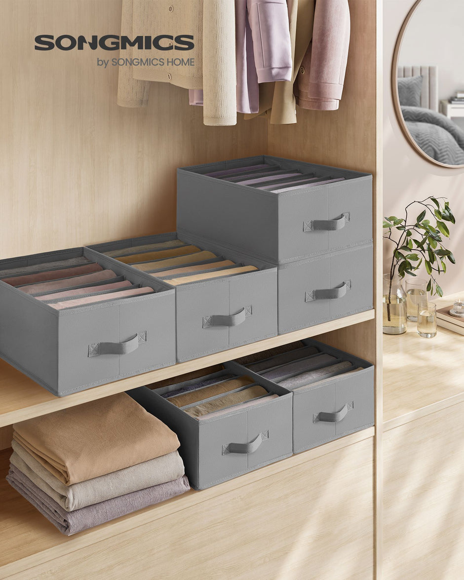 Set of 2 Drawer Organisers – Fabric – Dove Grey – 6 Compartments