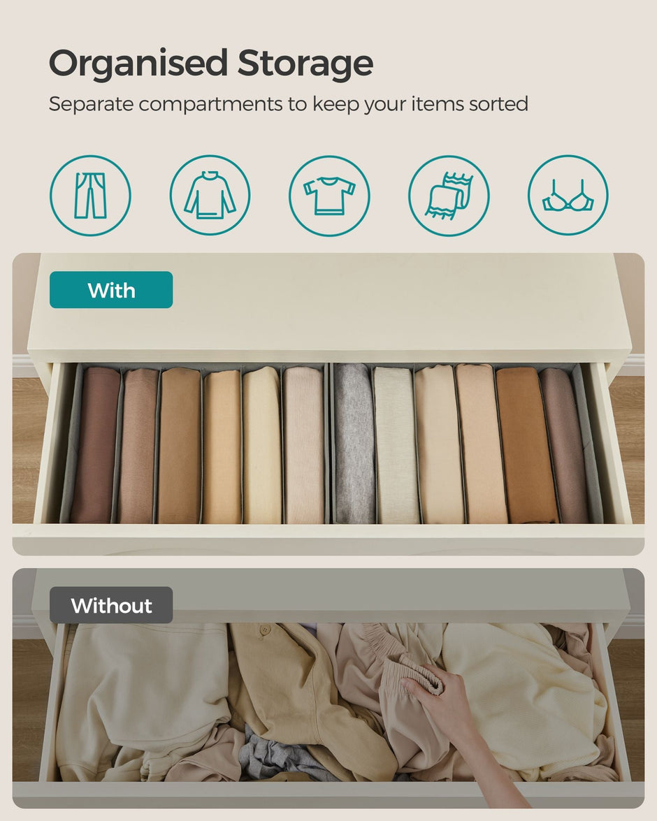Set of 2 Drawer Organisers – Fabric – Dove Grey – 6 Compartments