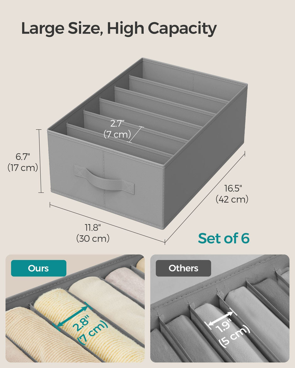 Set of 2 Drawer Organisers – Fabric – Dove Grey – 6 Compartments