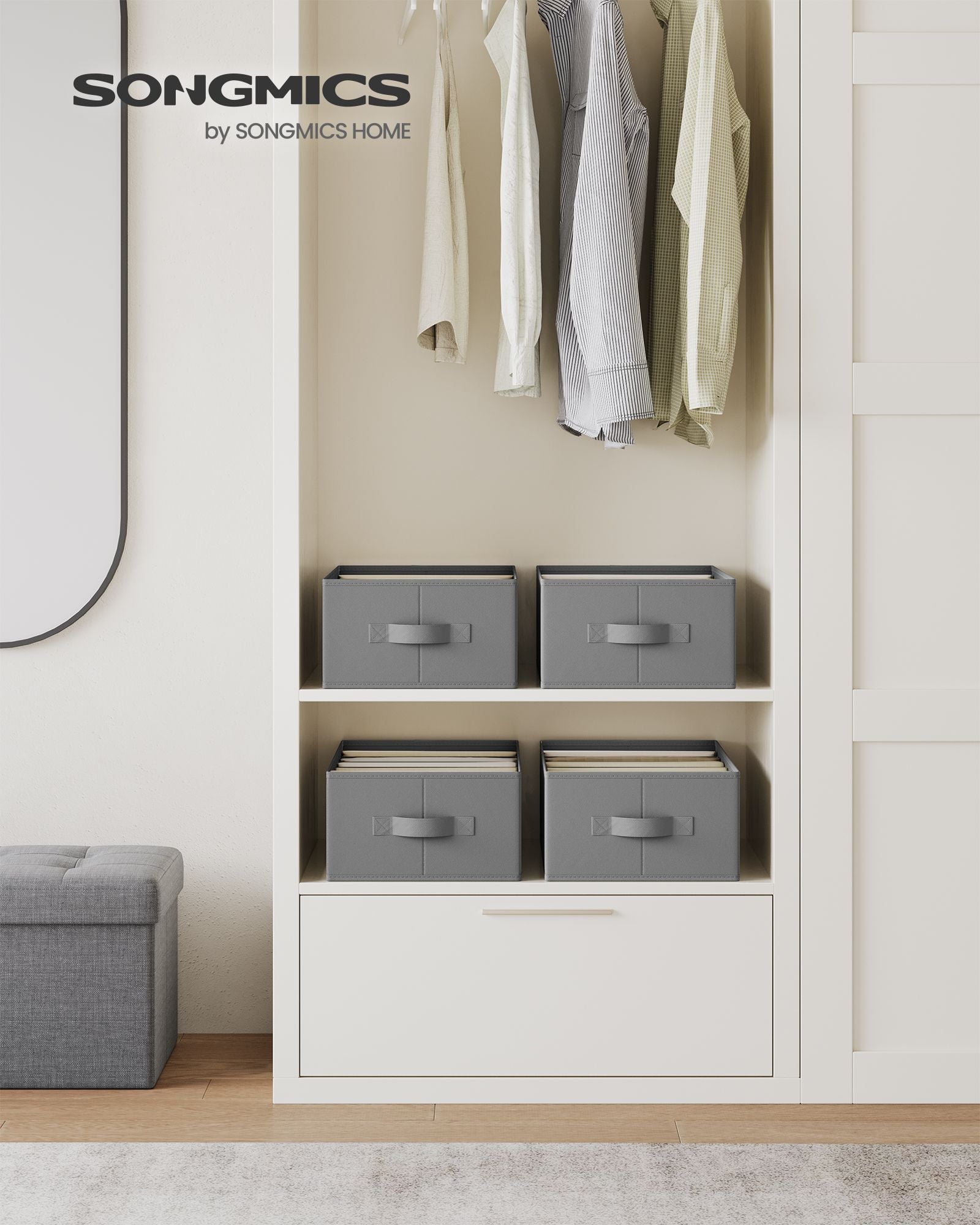 Drawer Organisers – Fabric – Dove Grey – Set of 4, 6-Compartment
