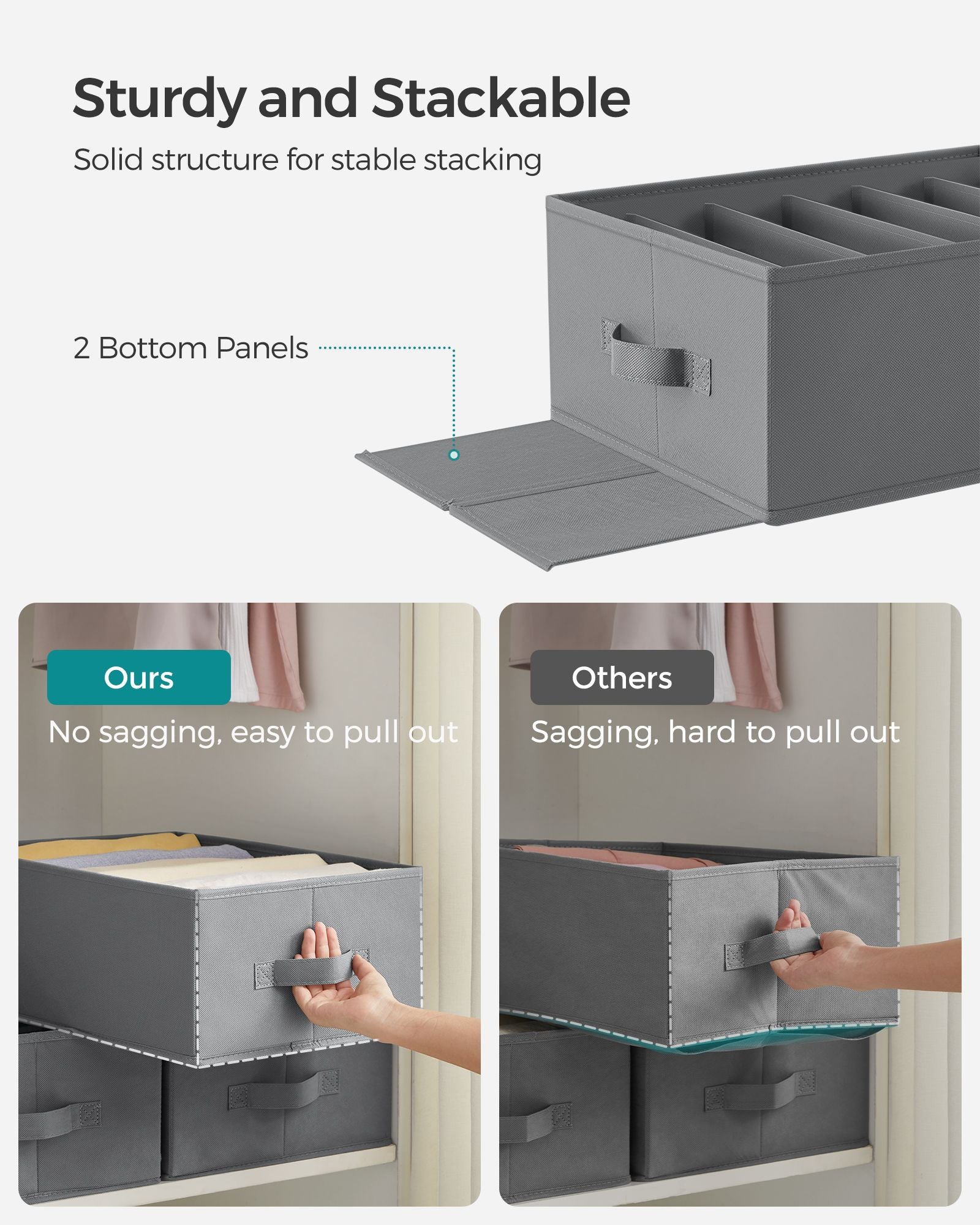 Drawer Organisers – Fabric – Dove Grey – Set of 4, 6-Compartment