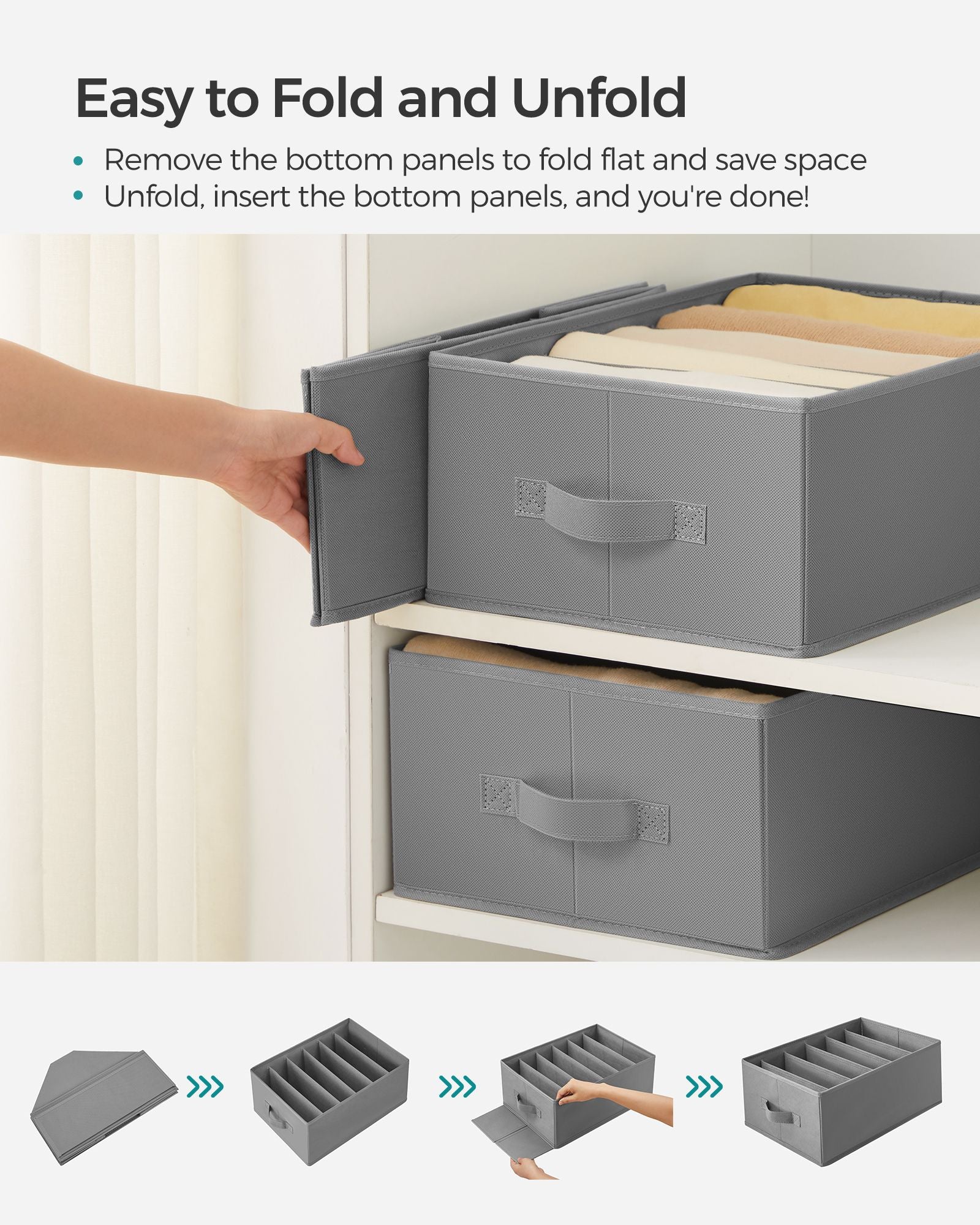 Drawer Organisers – Fabric – Dove Grey – Set of 4, 6-Compartment