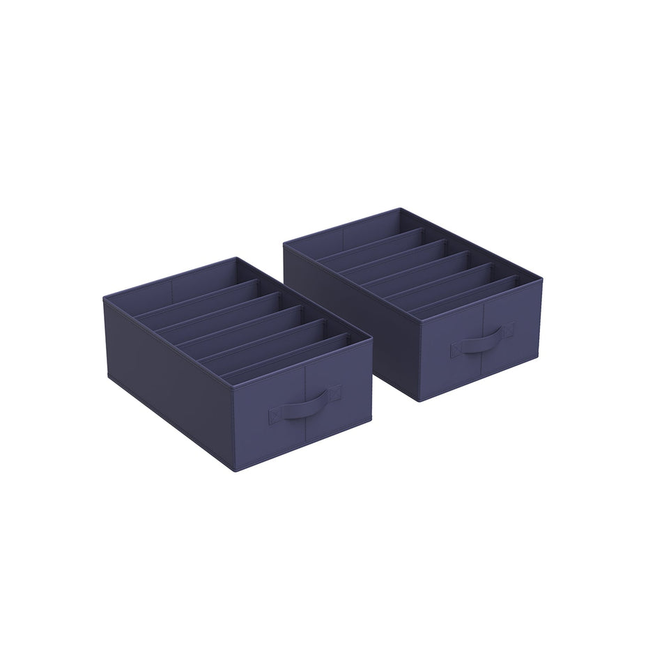 Drawer Organisers – Fabric – Charcoal Blue – Set of 2, 6-Compartment, Foldable