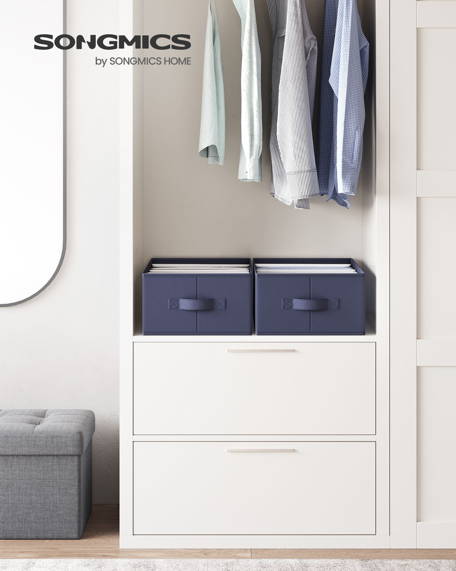 Drawer Organisers – Fabric – Charcoal Blue – Set of 2, 6-Compartment, Foldable