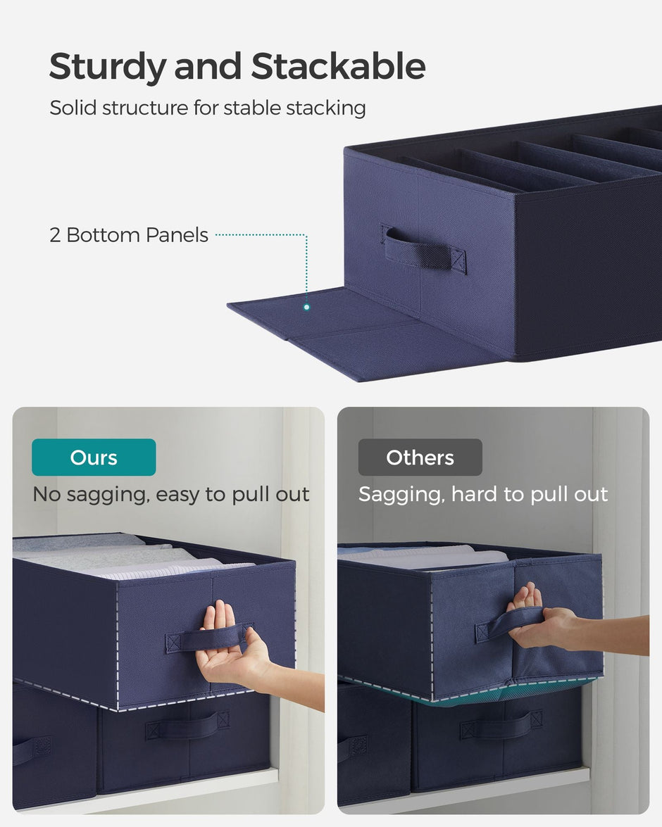 Drawer Organisers – Fabric – Charcoal Blue – Set of 2, 6-Compartment, Foldable