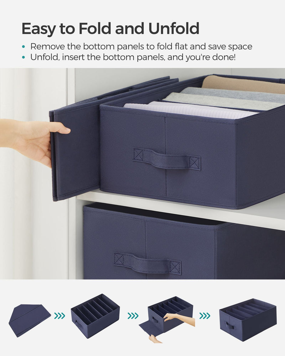 Drawer Organisers – Fabric – Charcoal Blue – Set of 2, 6-Compartment, Foldable